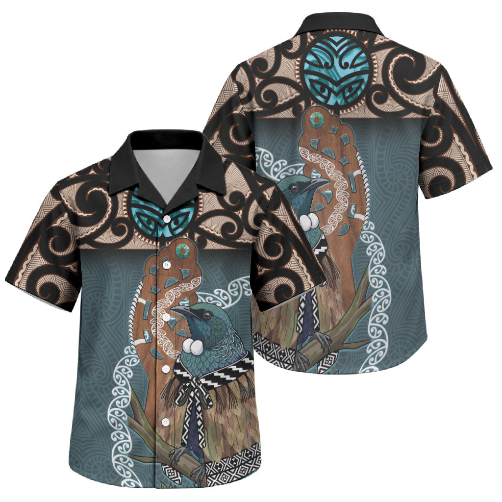 New Zealand Tui Bird Maripi Family Matching Long Sleeve Bodycon Dress and Hawaiian Shirt Maori Weapon Kowhaiwhai Pattern