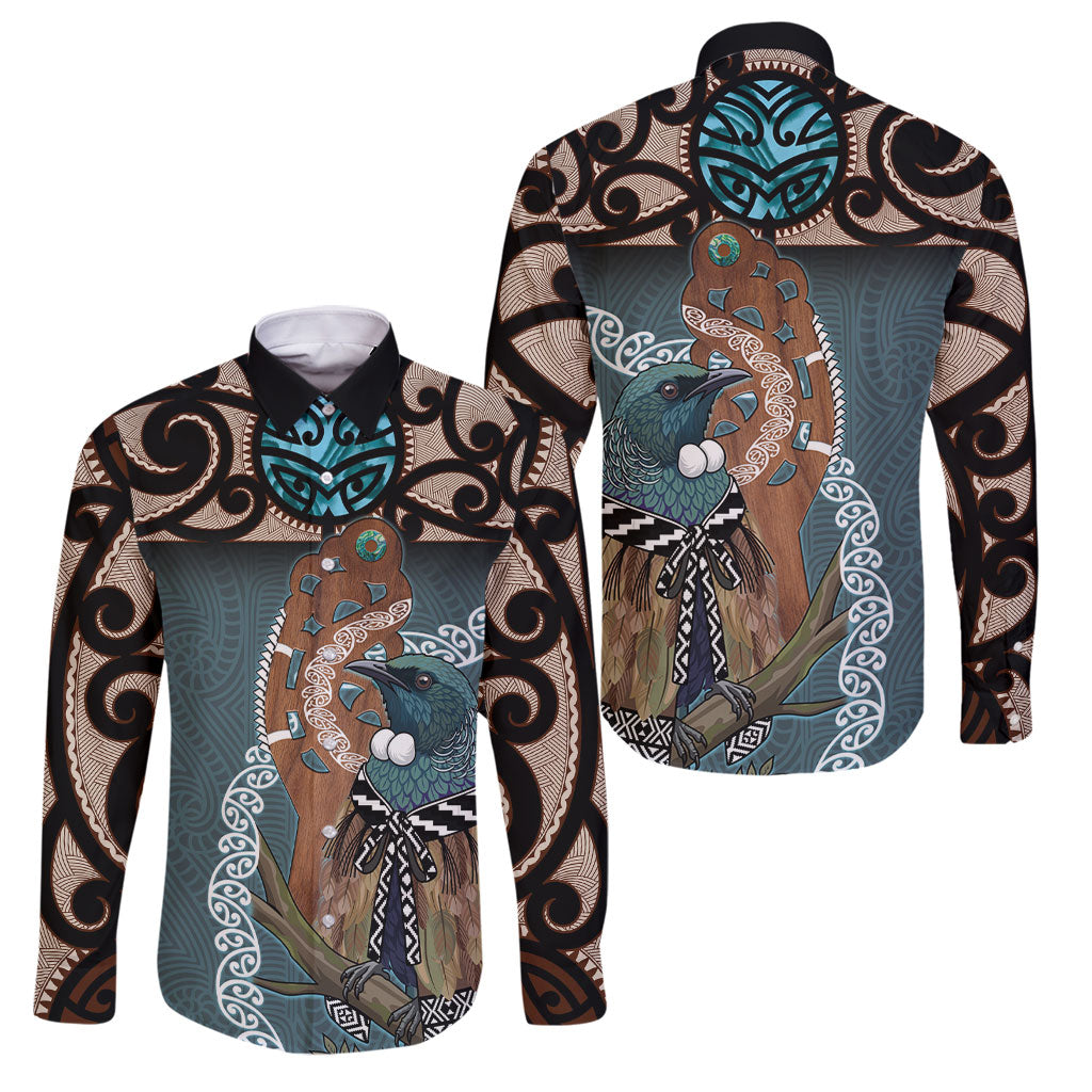 New Zealand Tui Bird Maripi Family Matching Mermaid Dress and Hawaiian Shirt Maori Weapon Kowhaiwhai Pattern