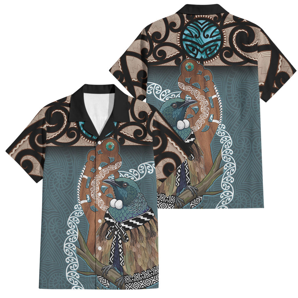 New Zealand Tui Bird Maripi Family Matching Off Shoulder Maxi Dress and Hawaiian Shirt Maori Weapon Kowhaiwhai Pattern