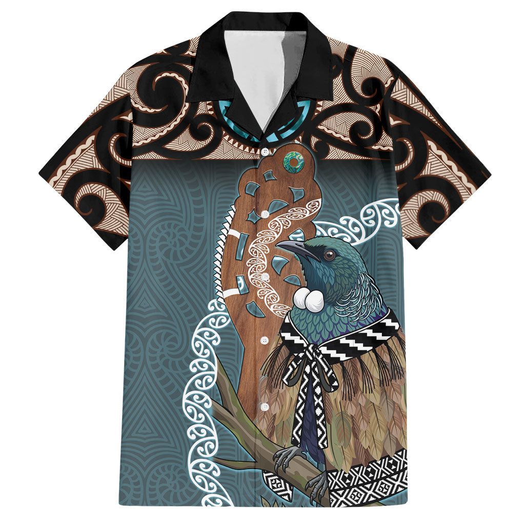 New Zealand Tui Bird Maripi Hawaiian Shirt Maori Weapon Kowhaiwhai Pattern