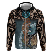 New Zealand Tui Bird Maripi Hoodie Maori Weapon Kowhaiwhai Pattern