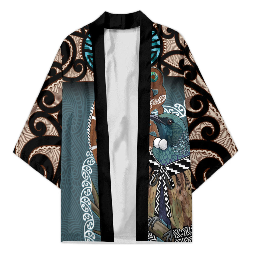 New Zealand Tui Bird Maripi Kimono Maori Weapon Kowhaiwhai Pattern