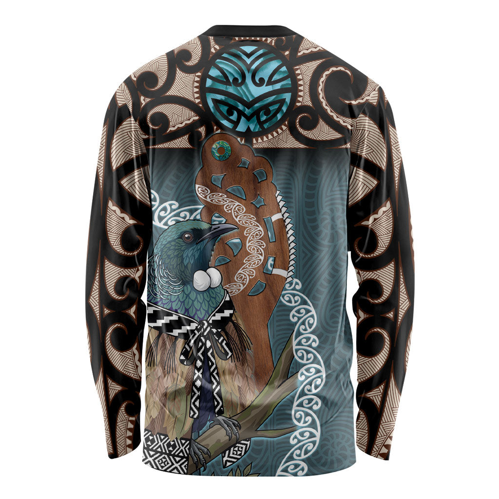 New Zealand Tui Bird Maripi Long Sleeve Shirt Maori Weapon Kowhaiwhai Pattern