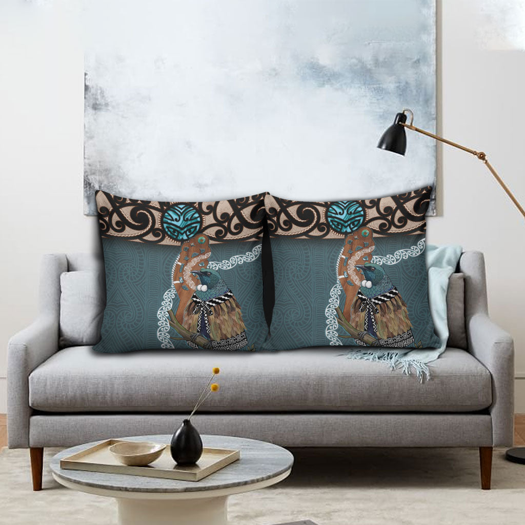 New Zealand Tui Bird Maripi Pillow Cover Maori Weapon Kowhaiwhai Pattern