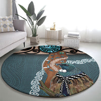 New Zealand Tui Bird Maripi Round Carpet Maori Weapon Kowhaiwhai Pattern
