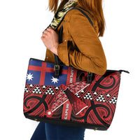Aotearoa Iwi Ngapuhi Leather Tote Bag Tuhoronuku Kite United Tribes Flag Maori Pattern LT22 Red - Polynesian Pride