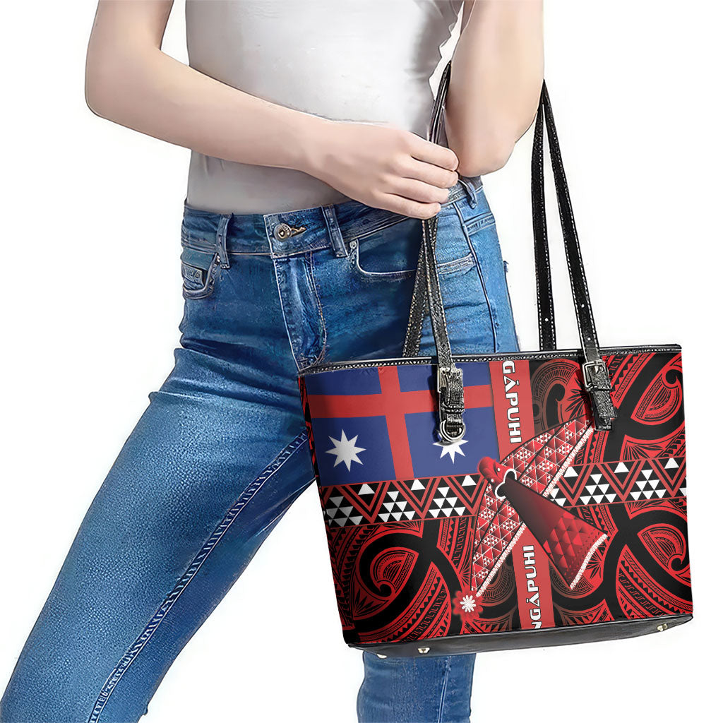 Aotearoa Iwi Ngapuhi Leather Tote Bag Tuhoronuku Kite United Tribes Flag Maori Pattern LT22 - Polynesian Pride