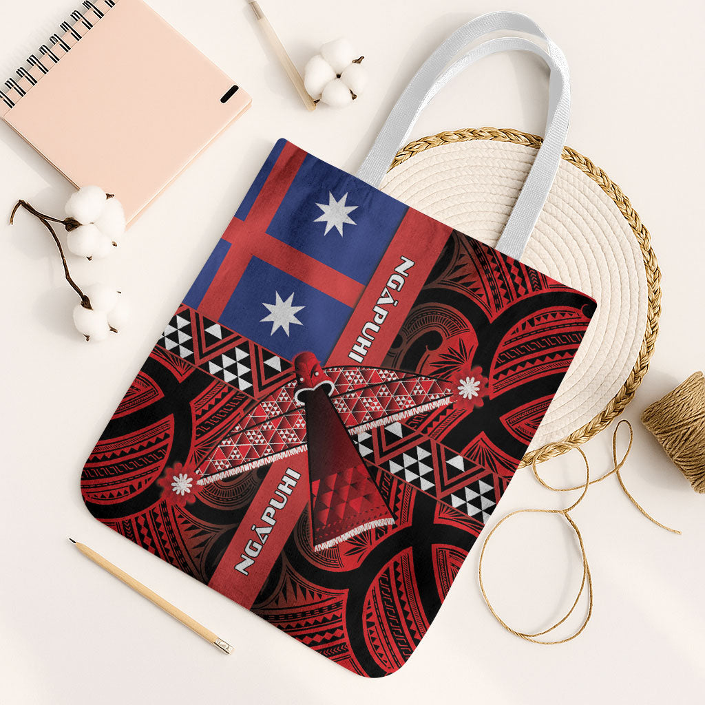 Aotearoa Iwi Ngapuhi Tote Bag Tuhoronuku Kite United Tribes Flag Maori Pattern LT22 White Strap One Size Red - Polynesian Pride