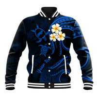Personalised Niihau Hawaii Baseball Jacket Polynesian Tattoo and Pacific Plumeria Blue Vibe LT9 Unisex Blue - Polynesian Pride