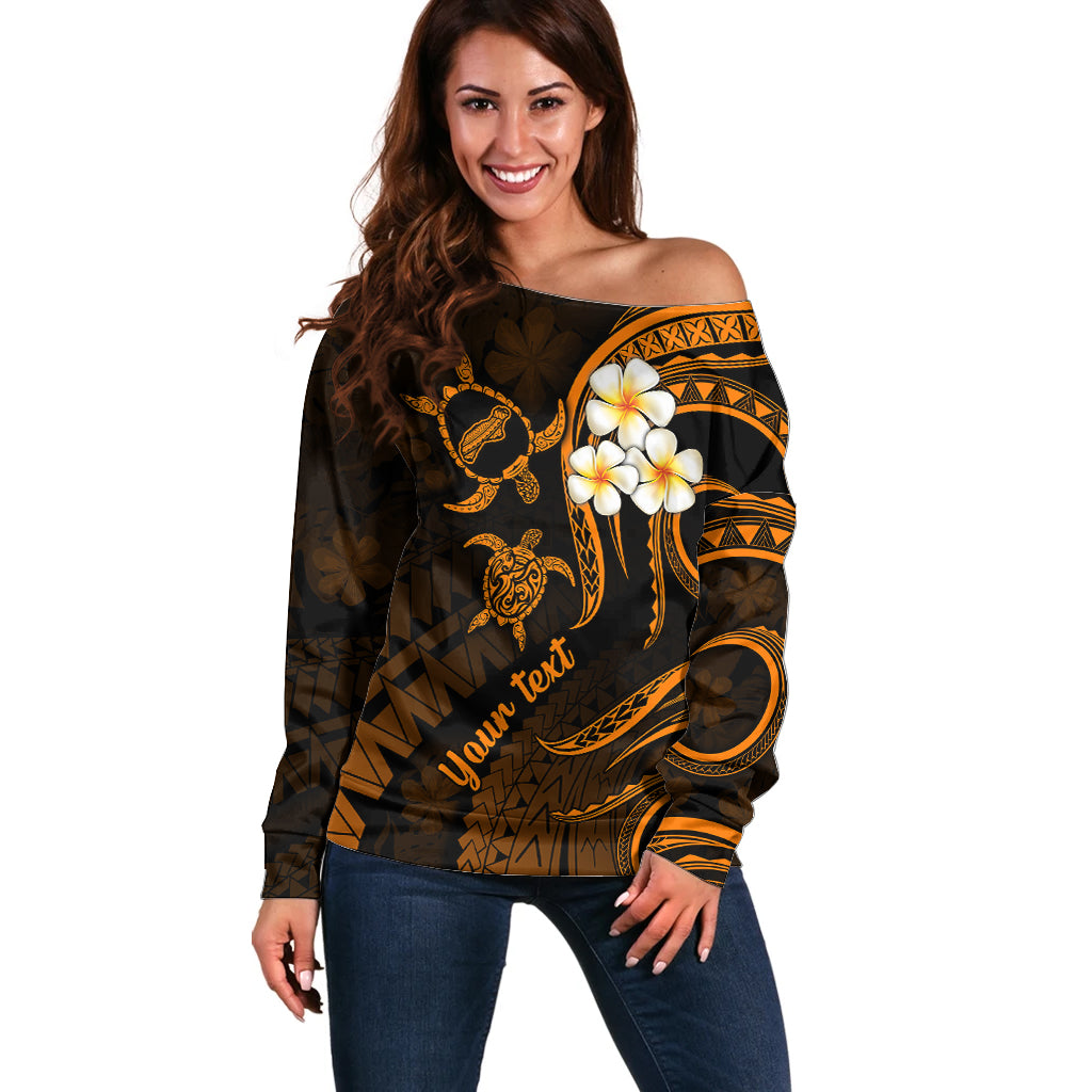 Personalised Niihau Hawaii Off Shoulder Sweater Polynesian Tattoo and Pacific Plumeria Gold Vibe LT9 Women Gold - Polynesian Pride