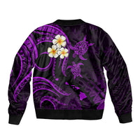 Personalised Niihau Hawaii Bomber Jacket Polynesian Tattoo and Pacific Plumeria Purple Vibe LT9 - Polynesian Pride
