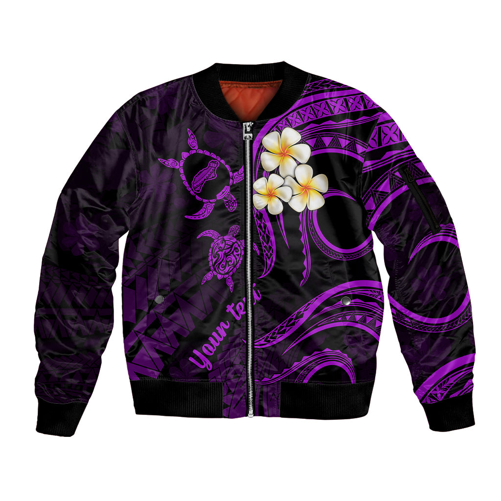 Personalised Niihau Hawaii Sleeve Zip Bomber Jacket Polynesian Tattoo and Pacific Plumeria Purple Vibe LT9 Unisex Purple - Polynesian Pride