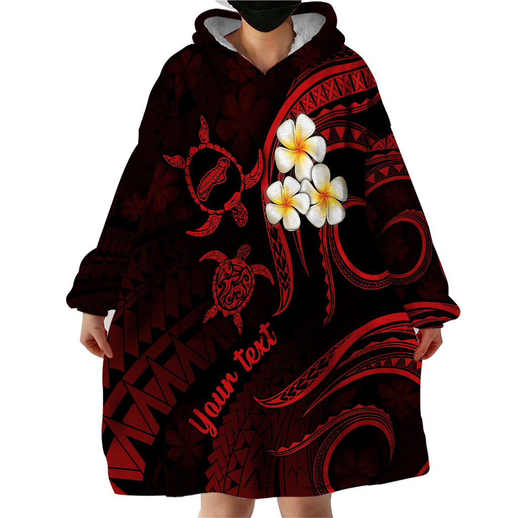 Personalised Niihau Hawaii Wearable Blanket Hoodie Polynesian Tattoo and Pacific Plumeria Red Vibe LT9 - Polynesian Pride
