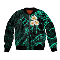 Personalised Niihau Hawaii Sleeve Zip Bomber Jacket Polynesian Tattoo and Pacific Plumeria Turquoise Vibe LT9 Unisex Turquoise - Polynesian Pride
