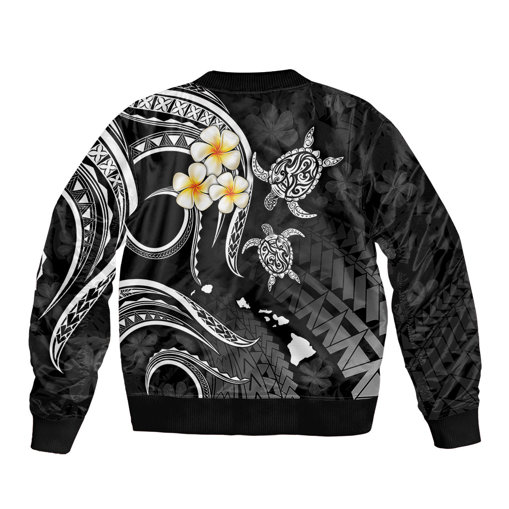 Personalised Niihau Hawaii Sleeve Zip Bomber Jacket Polynesian Tattoo and Pacific Plumeria White Vibe LT9 - Polynesian Pride