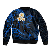 Personalised Molokai Hawaii Bomber Jacket Polynesian Tattoo and Pacific Plumeria Blue Vibe LT9 - Polynesian Pride