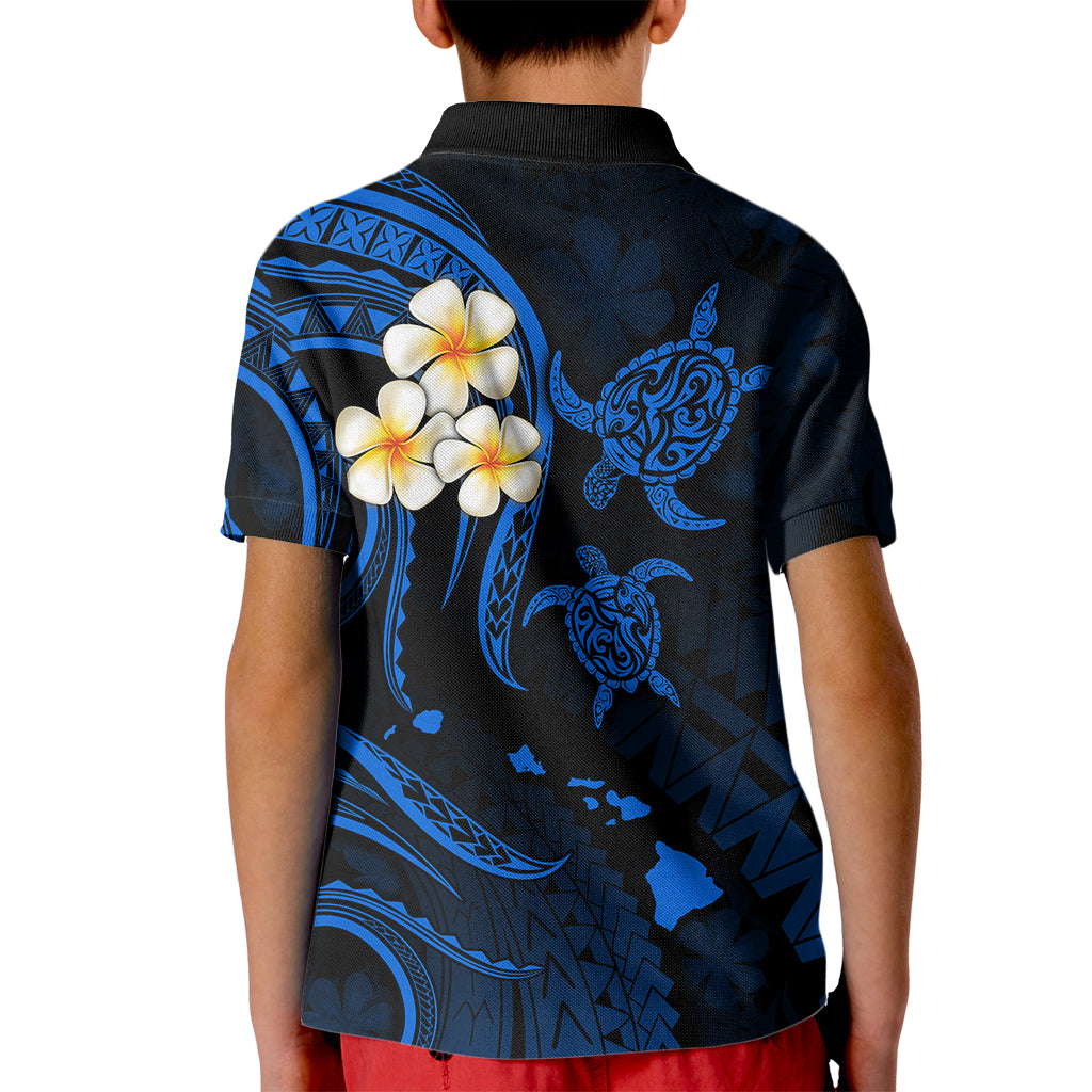Personalised Molokai Hawaii Kid Polo Shirt Polynesian Tattoo and Pacific Plumeria Blue Vibe LT9 - Polynesian Pride