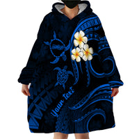 Personalised Molokai Hawaii Wearable Blanket Hoodie Polynesian Tattoo and Pacific Plumeria Blue Vibe LT9 - Polynesian Pride