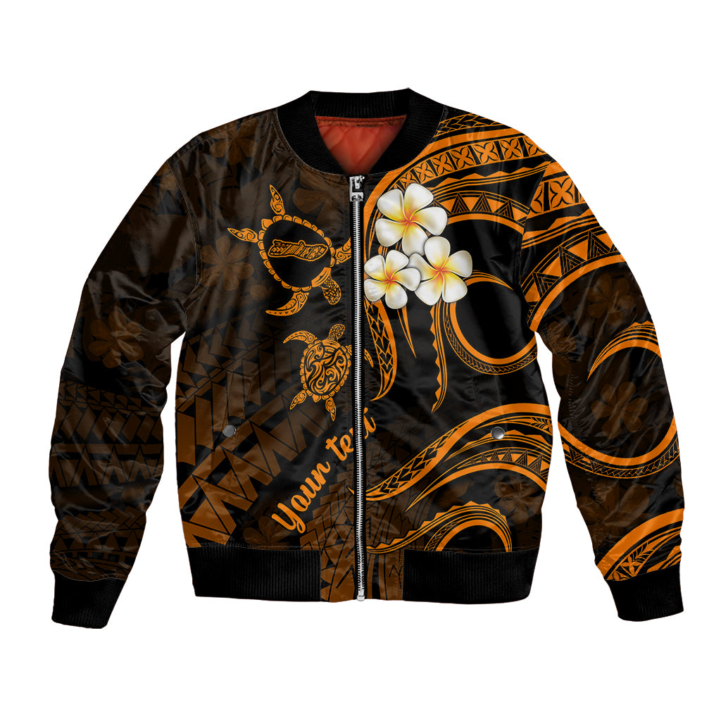 Personalised Molokai Hawaii Bomber Jacket Polynesian Tattoo and Pacific Plumeria Gold Vibe LT9 Unisex Gold - Polynesian Pride
