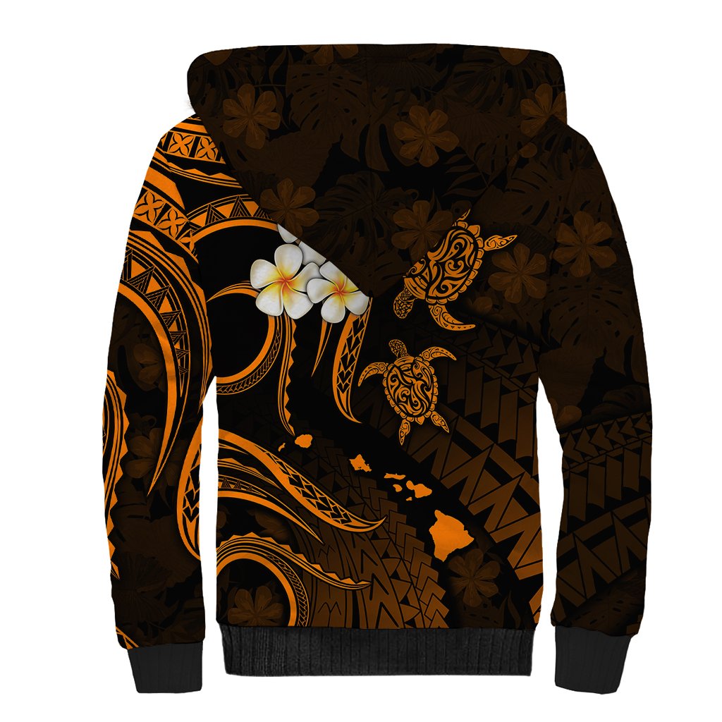 Personalised Molokai Hawaii Sherpa Hoodie Polynesian Tattoo and Pacific Plumeria Gold Vibe LT9 - Polynesian Pride