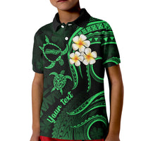 Personalised Molokai Hawaii Kid Polo Shirt Polynesian Tattoo and Pacific Plumeria Green Vibe LT9 Kid Green - Polynesian Pride