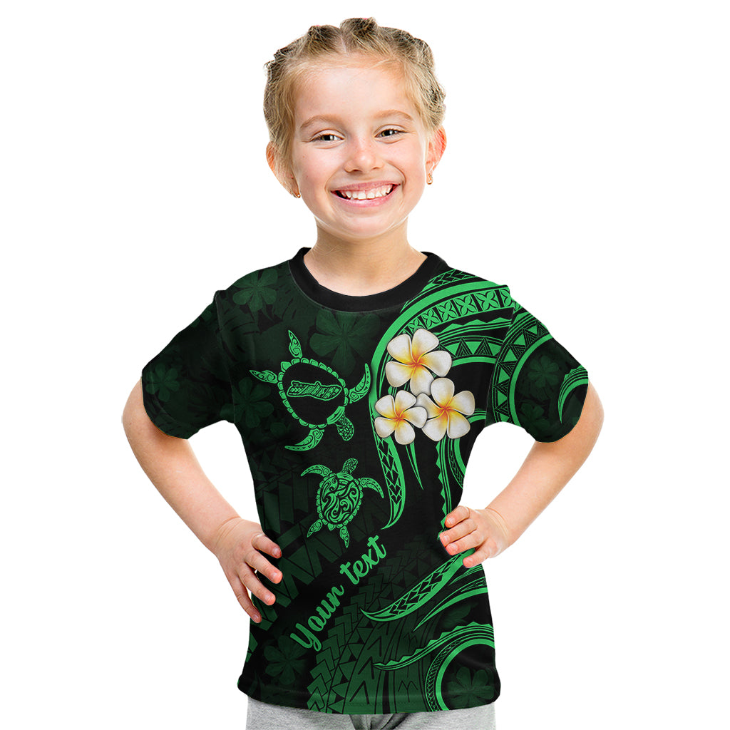 Personalised Molokai Hawaii Kid T Shirt Polynesian Tattoo and Pacific Plumeria Green Vibe LT9 Green - Polynesian Pride