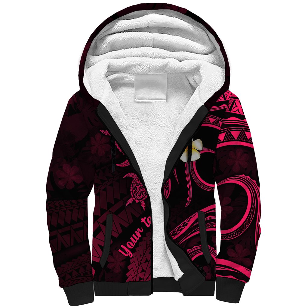 Personalised Molokai Hawaii Sherpa Hoodie Polynesian Tattoo and Pacific Plumeria Pink Vibe LT9 Unisex Pink - Polynesian Pride