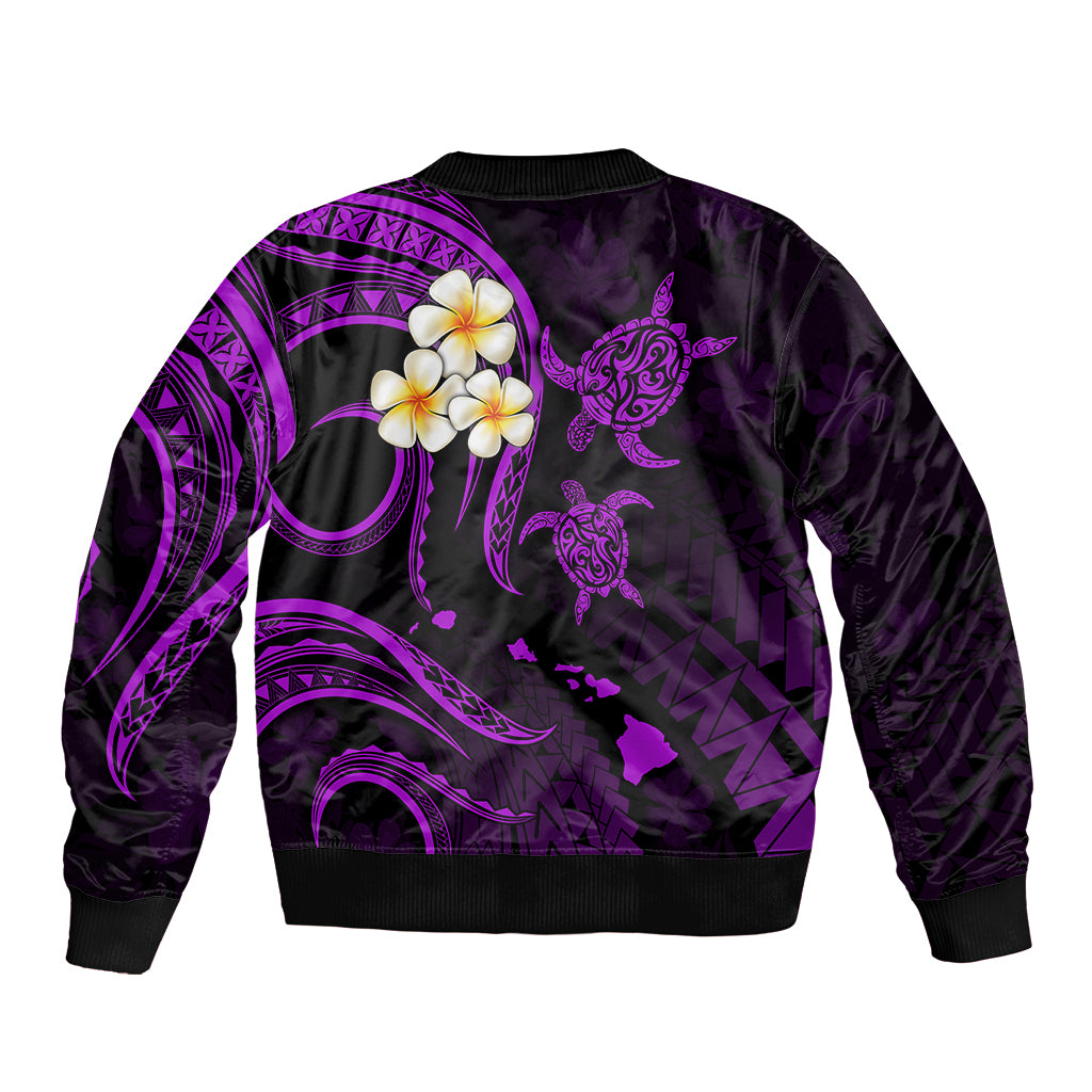 Personalised Molokai Hawaii Bomber Jacket Polynesian Tattoo and Pacific Plumeria Purple Vibe LT9 - Polynesian Pride