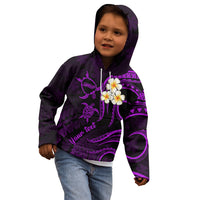 Personalised Molokai Hawaii Kid Hoodie Polynesian Tattoo and Pacific Plumeria Purple Vibe LT9 - Polynesian Pride