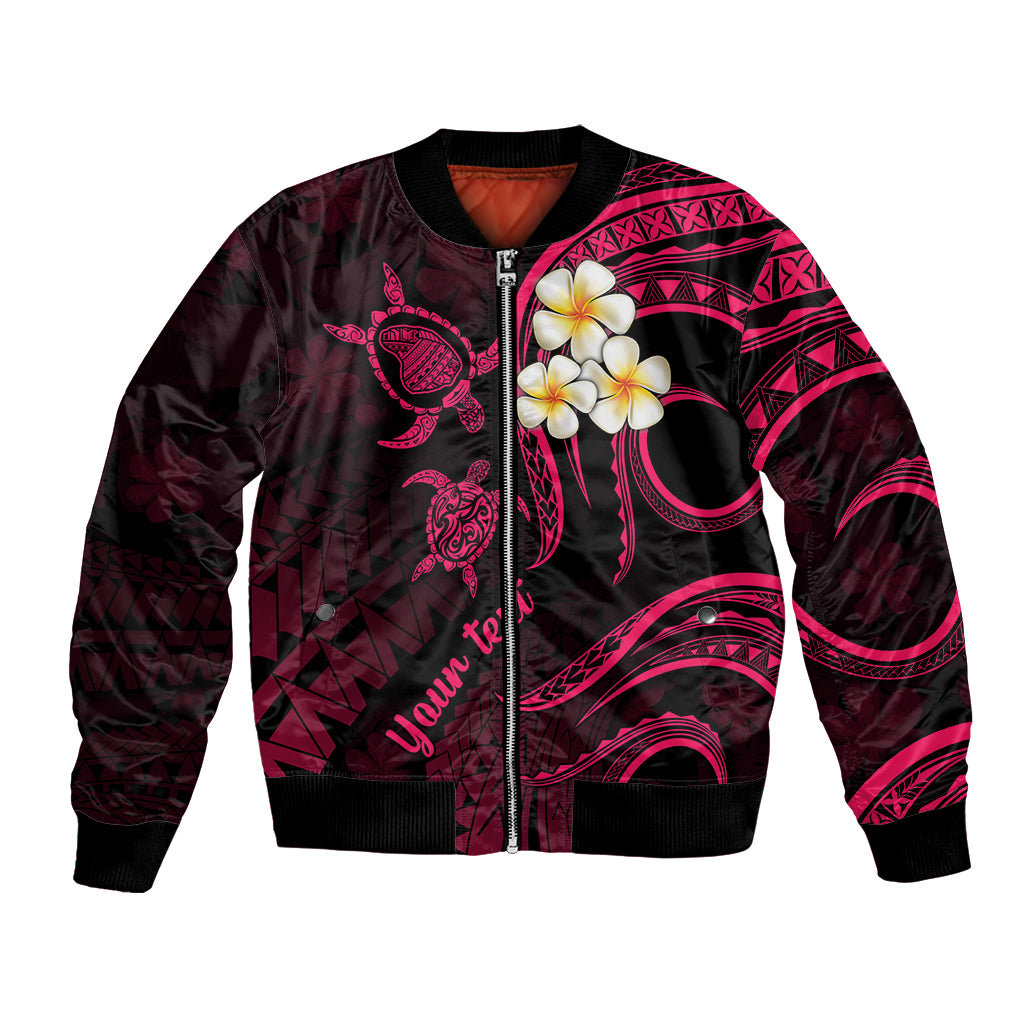 Personalised Lanai Hawaii Bomber Jacket Polynesian Tattoo and Pacific Plumeria Pink Vibe LT9 Unisex Pink - Polynesian Pride