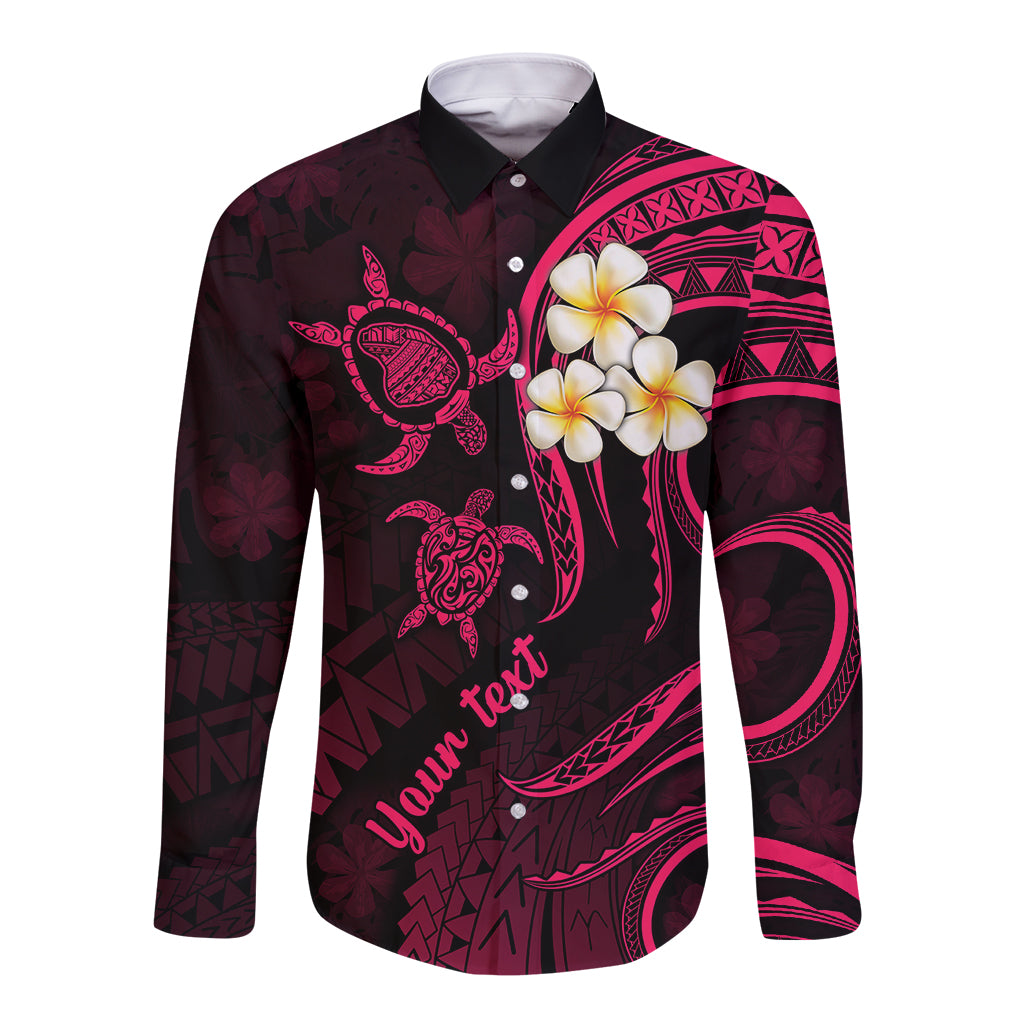 Personalised Lanai Hawaii Long Sleeve Button Shirt Polynesian Tattoo and Pacific Plumeria Pink Vibe LT9 Unisex Pink - Polynesian Pride