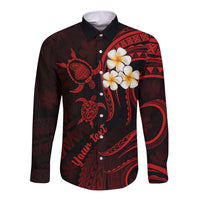 Personalised Lanai Hawaii Long Sleeve Button Shirt Polynesian Tattoo and Pacific Plumeria Red Vibe LT9 Unisex Red - Polynesian Pride