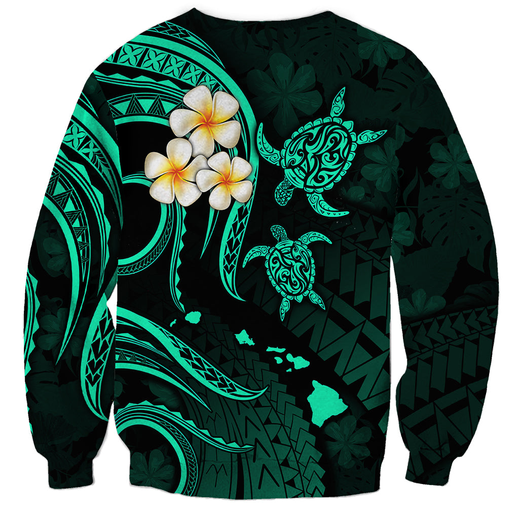 Personalised Lanai Hawaii Sweatshirt Polynesian Tattoo and Pacific Plumeria Turquoise Vibe LT9 - Polynesian Pride