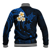 Personalised Kauai Hawaii Baseball Jacket Polynesian Tattoo and Pacific Plumeria Blue Vibe LT9 - Polynesian Pride