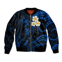 Personalised Kauai Hawaii Bomber Jacket Polynesian Tattoo and Pacific Plumeria Blue Vibe LT9 Unisex Blue - Polynesian Pride