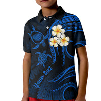 Personalised Kauai Hawaii Kid Polo Shirt Polynesian Tattoo and Pacific Plumeria Blue Vibe LT9 Kid Blue - Polynesian Pride