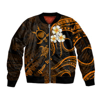 Personalised Kauai Hawaii Sleeve Zip Bomber Jacket Polynesian Tattoo and Pacific Plumeria Gold Vibe LT9 Unisex Gold - Polynesian Pride