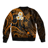 Personalised Kauai Hawaii Sleeve Zip Bomber Jacket Polynesian Tattoo and Pacific Plumeria Gold Vibe LT9 - Polynesian Pride