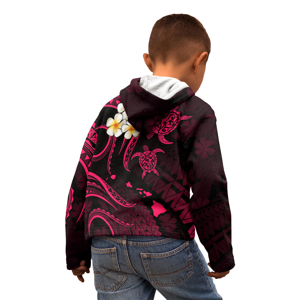 Personalised Kauai Hawaii Kid Hoodie Polynesian Tattoo and Pacific Plumeria Pink Vibe LT9 - Polynesian Pride