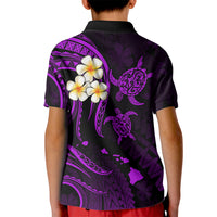 Personalised Kauai Hawaii Kid Polo Shirt Polynesian Tattoo and Pacific Plumeria Purple Vibe LT9 - Polynesian Pride