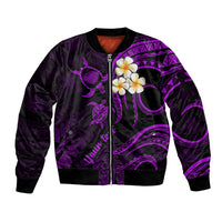 Personalised Kauai Hawaii Sleeve Zip Bomber Jacket Polynesian Tattoo and Pacific Plumeria Purple Vibe LT9 Unisex Purple - Polynesian Pride