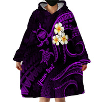 Personalised Kauai Hawaii Wearable Blanket Hoodie Polynesian Tattoo and Pacific Plumeria Purple Vibe LT9 - Polynesian Pride