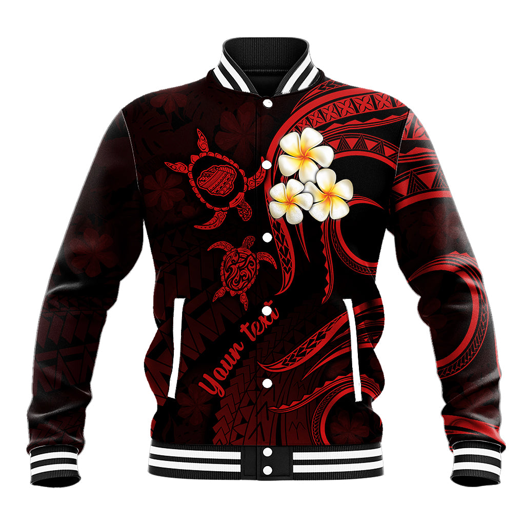 Personalised Kauai Hawaii Baseball Jacket Polynesian Tattoo and Pacific Plumeria Red Vibe LT9 Unisex Red - Polynesian Pride