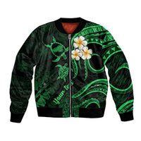 Personalised Kahoolawe Hawaii Bomber Jacket Polynesian Tattoo and Pacific Plumeria Green Vibe LT9 Unisex Green - Polynesian Pride