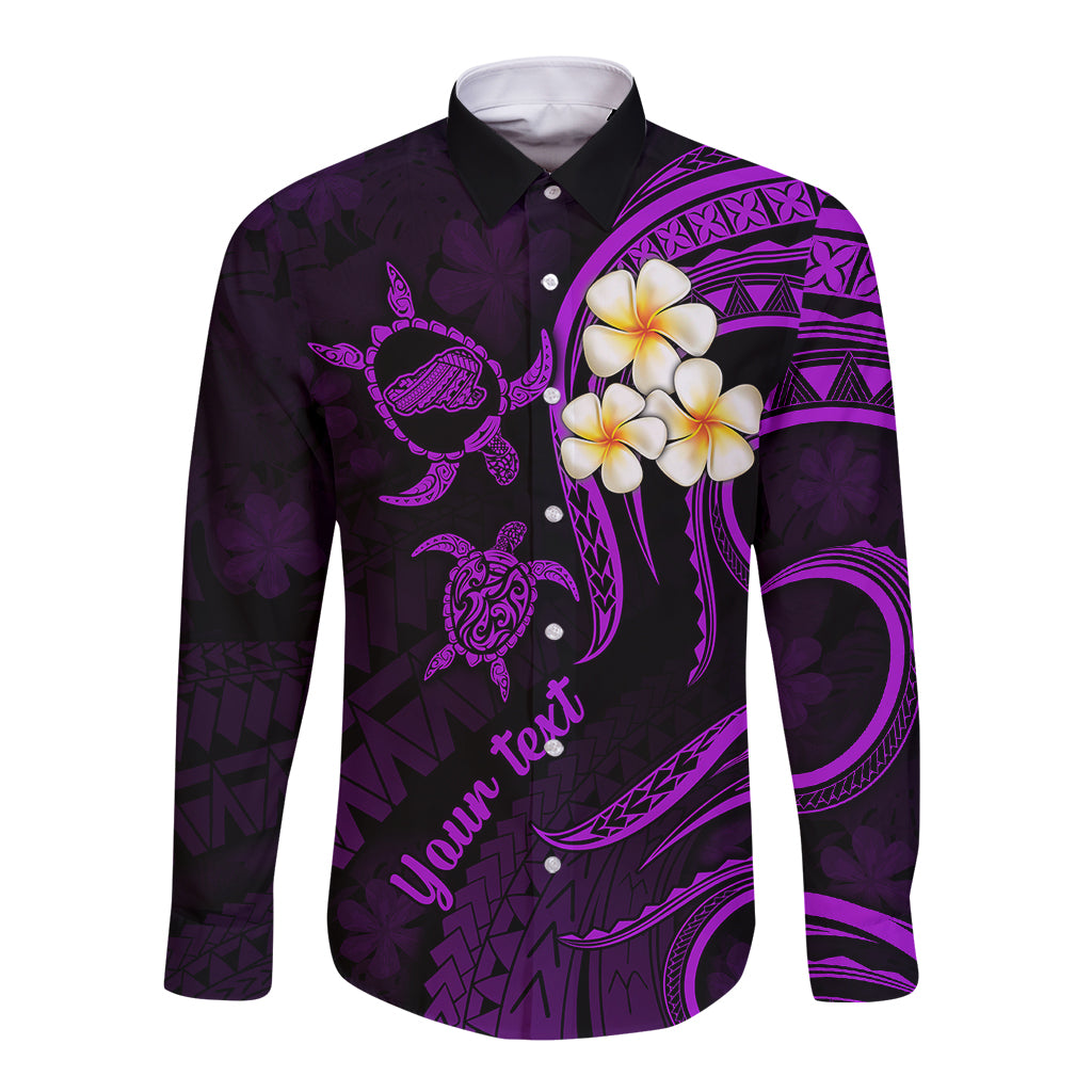 Personalised Kahoolawe Hawaii Long Sleeve Button Shirt Polynesian Tattoo and Pacific Plumeria Purple Vibe LT9 Unisex Purple - Polynesian Pride