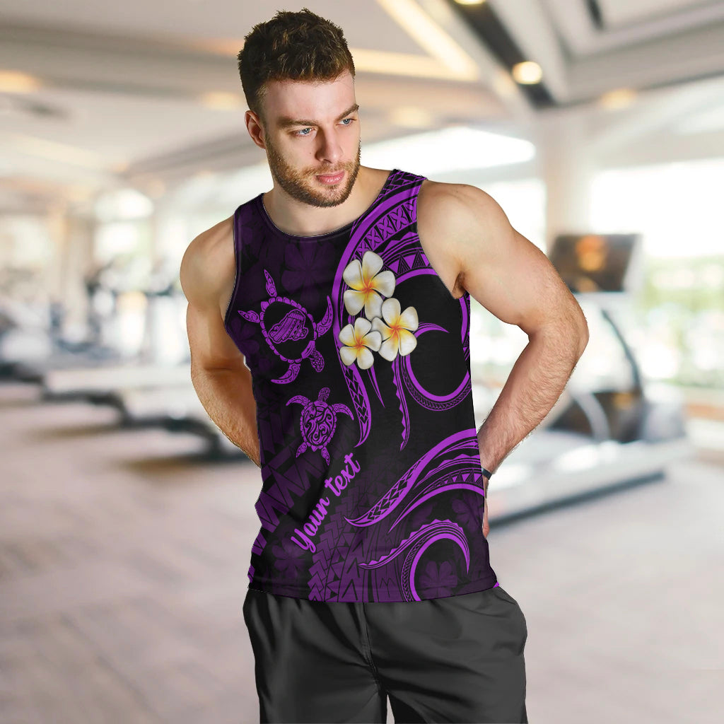 Personalised Kahoolawe Hawaii Men Tank Top Polynesian Tattoo and Pacific Plumeria Purple Vibe LT9 - Polynesian Pride