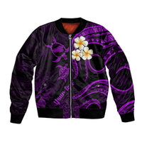 Personalised Kahoolawe Hawaii Sleeve Zip Bomber Jacket Polynesian Tattoo and Pacific Plumeria Purple Vibe LT9 Unisex Purple - Polynesian Pride