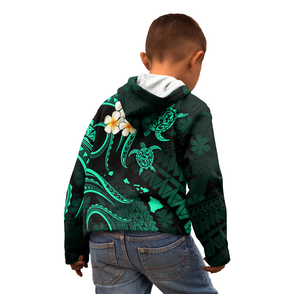 Personalised Kahoolawe Hawaii Kid Hoodie Polynesian Tattoo and Pacific Plumeria Turquoise Vibe LT9 - Polynesian Pride