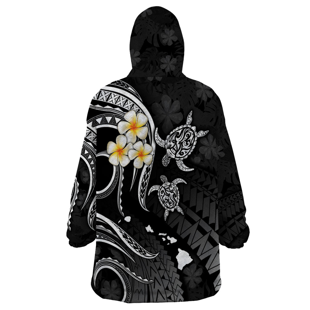 Personalised Kahoolawe Hawaii Wearable Blanket Hoodie Polynesian Tattoo and Pacific Plumeria White Vibe LT9 - Polynesian Pride