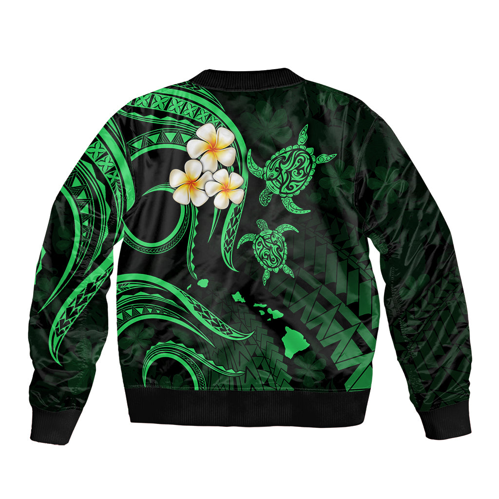 Hawaii Bomber Jacket Maui Islands Pacific Plumeria Green Vibe LT9 - Polynesian Pride